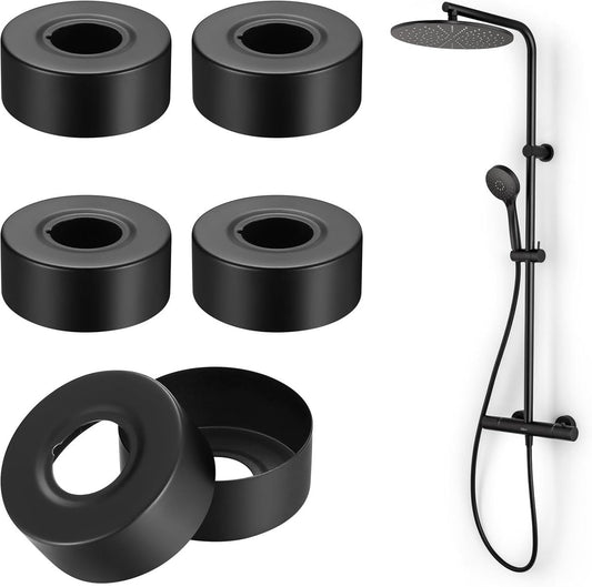 6 pieces - Rosettes - Rosette Covers for Pipes - Radiator Rosettes - Pipe Rosette Covers - Pipe Cover - Water Pipe Rosette - Tap Rosette - Stainless Steel Rosette Cover - for shower taps, taps, radiators - 66*66*30 mm - black