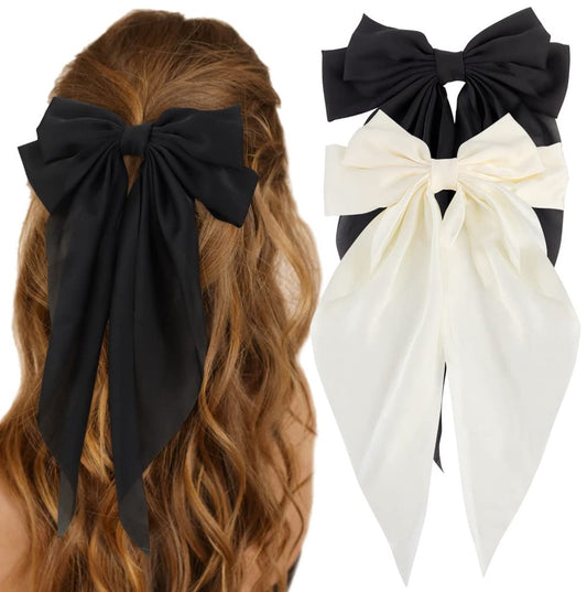 2 pieces - Hair clamp - butterfly hairpin - Hairpin - Hair clip - Hair ornament - Bows of silky soft satin ribbon - Hair accessories - Hair accessories - Hair clamps - large bows for women - Headbands - Bows - Black/White