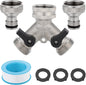 Double tap - 3/4" 2-way Y-splitters - tap adapter - garden tap dispenser - 2-way water distributor - with 2 rotary switches - Y-splitter - for washing machine and garden - 6.5*7.7 cm - silver