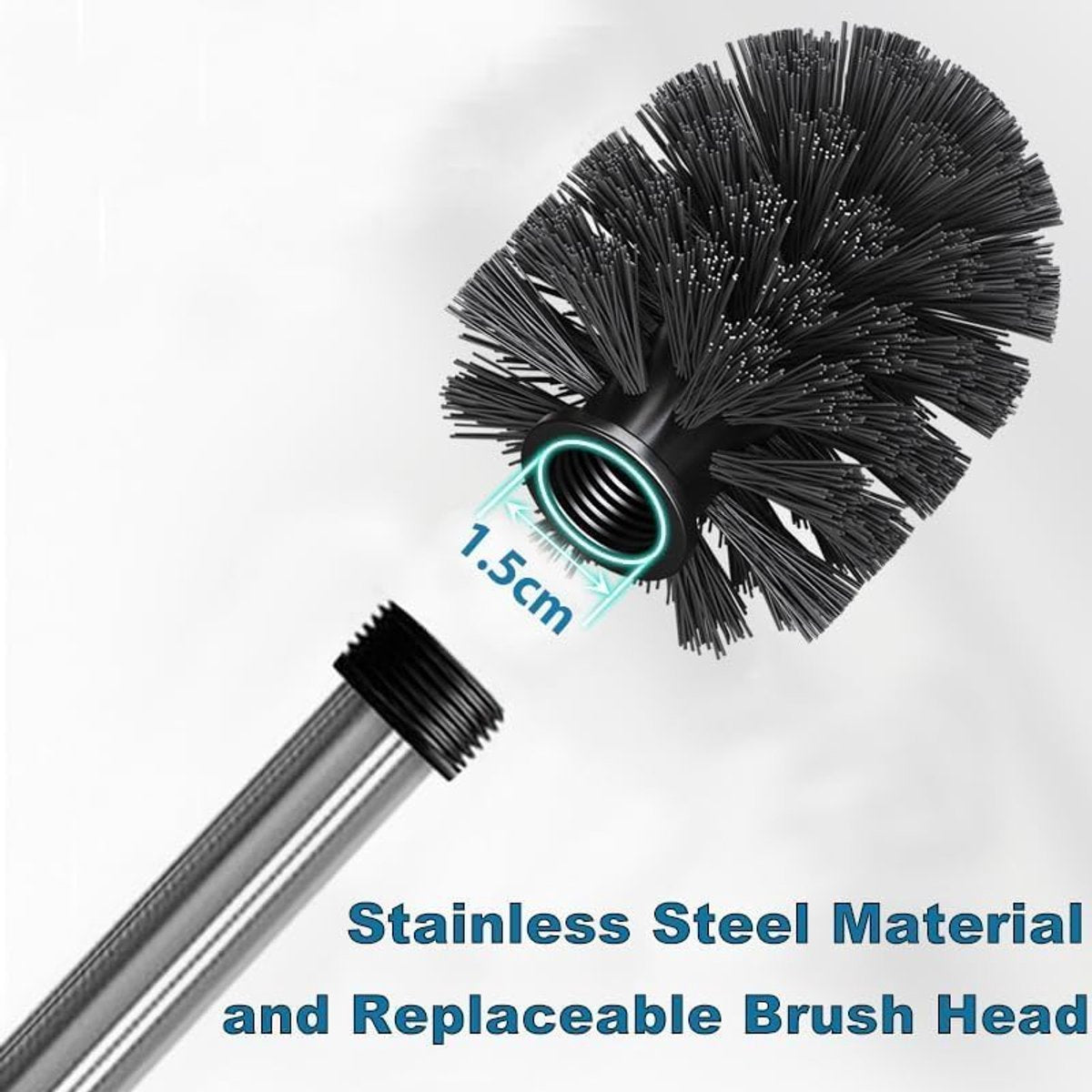 2 pieces - Toilet brush - Stainless steel toilet brush - With screw head - WC brush - Toilet brush - With handle - Stainless steel handle - Universal - Replacement toilet brushes - The brush heads are individually replaceable - Black