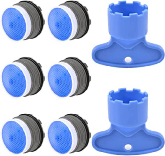 Set of 8 pieces - water-saving aerator - tap screen aerator - tap aerator - tap attachment - universal tap attachment - 18.5mm - blue - ABS - tap connector