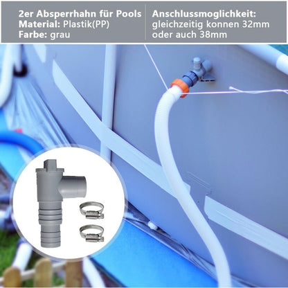 Pool Shutoff Valve 32mm Hose Connection 2-Pack Double Split Pool Maintenance Valve