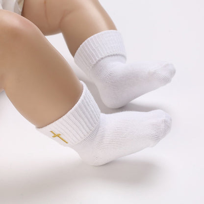 1 pair of baby socks - white cotton socks, suitable for both boys and girls - white - suitable for babies from 0-12 months