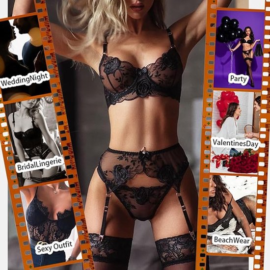 Sexy lingerie set - Feminine sexy lingerie set - Floral print linen body - Back support - Sexy lingerie set - Seductive lingerie - Valentine's Day gift - Size L