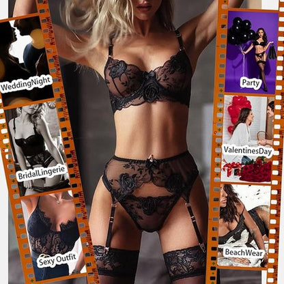 Sexy lingerie set - Feminine sexy lingerie set - Floral print linen body - Back support - Sexy lingerie set - Seductive lingerie - Valentine's Day gift - Size L