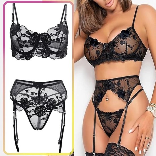 Sexy lingerie set - Feminine sexy lingerie set - Floral print linen body - Back support - Sexy lingerie set - Seductive lingerie - Valentine's Day gift - Size L