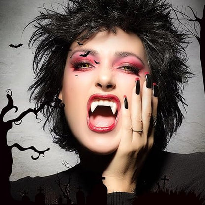 Set of 4 pairs of vampire teeth - 4 sizes - Halloween cosplay vampire teeth - Includes 5g teeth gum - Great for cosplay at parties - Halloween - Demon - Witch