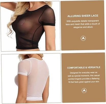 Sexy lingerie - Two-piece set - Erotic lingerie - Sexy sheer lace lingerie - Short-sleeved lace set - Sheer set - Valentine's Day gift - Black and white - Size L