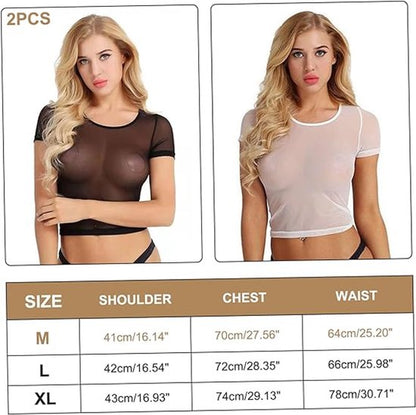 Sexy lingerie for women - Two-piece set - Lingerie set - Sexy sheer lace lingerie - Short sleeve lace set - Sheer set - Valentine's Day gift - Black and white - Size XL