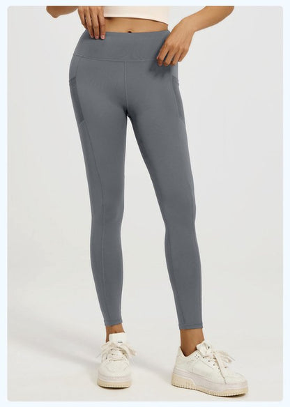 Slim Fit Sports Pants - High Waist Yoga Pants with Side Pockets - Soft and Stretchy Blended Fabric, Breathable and Comfortable - Skinny Fit with Elastic Waist - Suitable for Yoga, Fitness, Walking and Daily Use (Gray, Size XL)