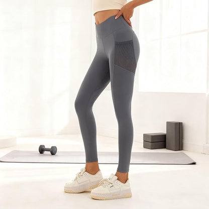 Slim Fit Sports Pants - High Waist Yoga Pants with Side Pockets - Soft and Stretchy Blended Fabric, Breathable and Comfortable - Skinny Fit with Elastic Waist - Suitable for Yoga, Fitness, Walking and Daily Use (Gray, Size XL)