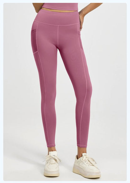 Slim Fit Sports Pants - High Waist Yoga Pants with Side Pockets - Soft and Stretchy Blended Fabric, Breathable and Comfortable - Skinny Fit with Elastic Waist - Suitable for Yoga, Fitness, Walking and Daily Use (Dark Pink, Size L)