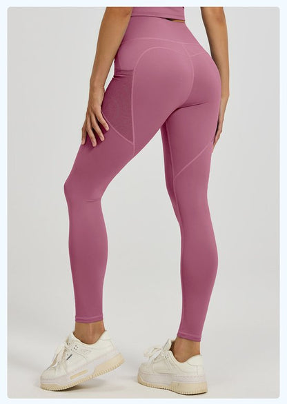 Slim Fit Sports Pants - High Waist Yoga Pants with Side Pockets - Soft and Stretchy Blended Fabric, Breathable and Comfortable - Skinny Fit with Elastic Waist - Suitable for Yoga, Fitness, Walking and Daily Use (Dark Pink, Size L)