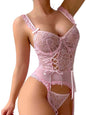 Sexy lingerie - Floral lace bodysuit - Suspender belt - Backless - Sexy lingerie set - Crotchless panties - Seductive lingerie - Valentine's Day gift - Pink - Size XL