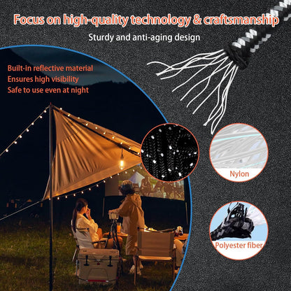 6 Pack Tent Guy Lines with Aluminium Tensioners, Lightweight Reflective Camping Cord for Tents, Tarps, Canopies and Outdoor Shelters, Black