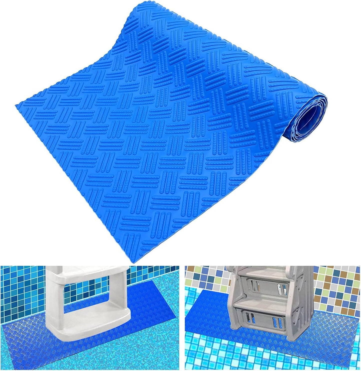 Swimming Pool Ladder Mat, Non-Slip Protective Step Pad for Above-Ground Pool Ladders with Textured Grip Surface, Blue, 152 x 23 cm