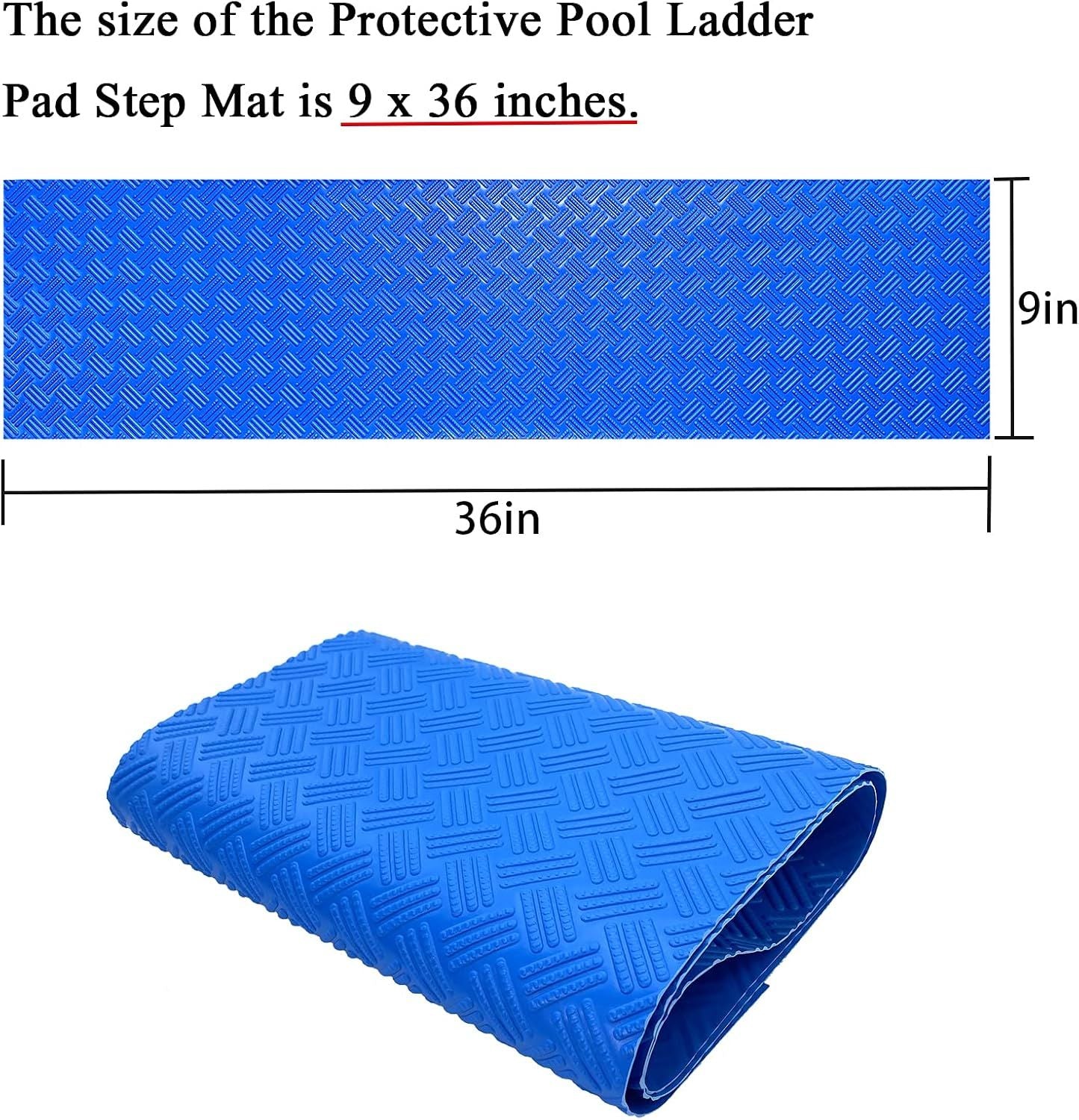 Swimming Pool Ladder Mat, Non-Slip Protective Step Pad for Above-Ground Pool Ladders with Textured Grip Surface, Blue, 152 x 23 cm