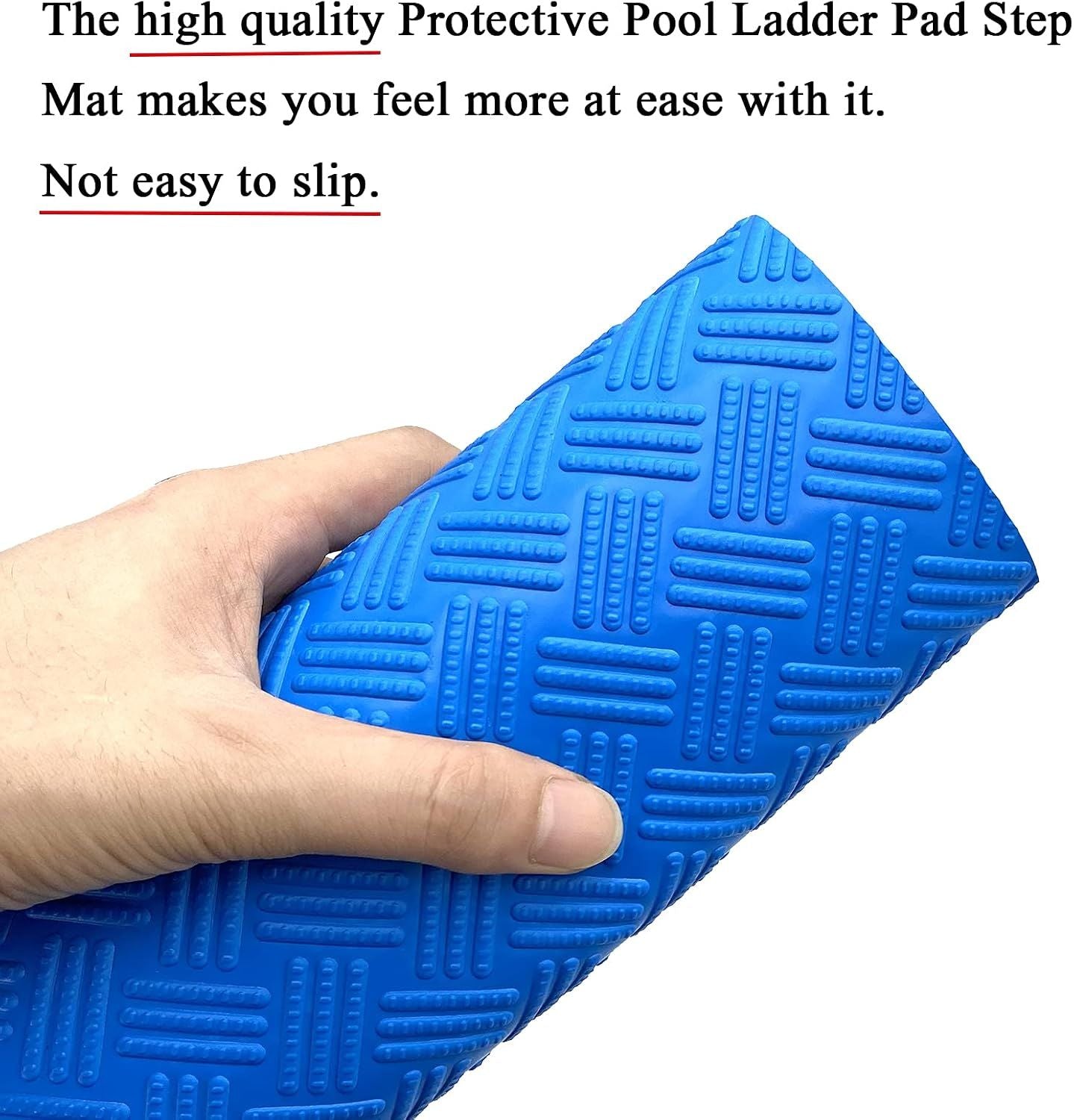 Swimming Pool Ladder Mat, Non-Slip Protective Step Pad for Above-Ground Pool Ladders with Textured Grip Surface, Blue, 152 x 23 cm