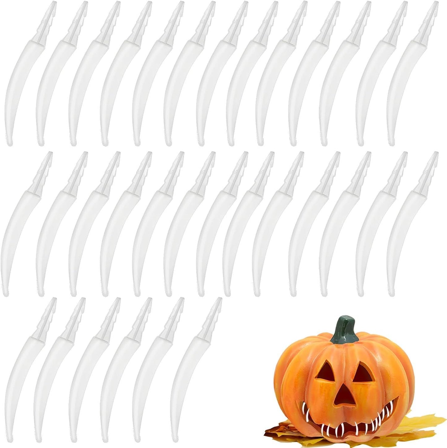 32 Pack Halloween Pumpkin Teeth Decorations, Plastic Fake Teeth Pumpkin Fang Decorating Kit, Horror Theme Party Decorations Carving Accessories, White