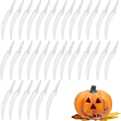 32 Pack Halloween Pumpkin Teeth Decorations, Plastic Fake Teeth Pumpkin Fang Decorating Kit, Horror Theme Party Decorations Carving Accessories, White