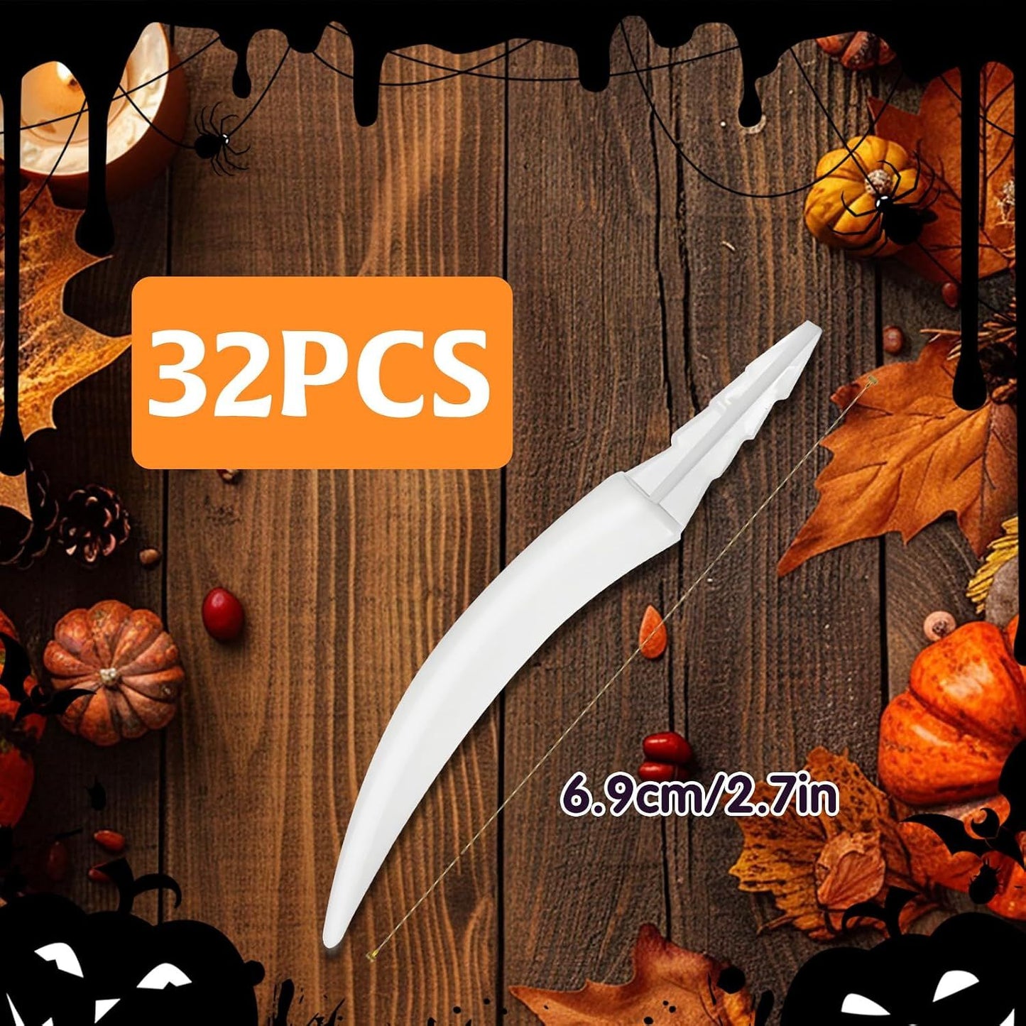 32 Pack Halloween Pumpkin Teeth Decorations, Plastic Fake Teeth Pumpkin Fang Decorating Kit, Horror Theme Party Decorations Carving Accessories, White