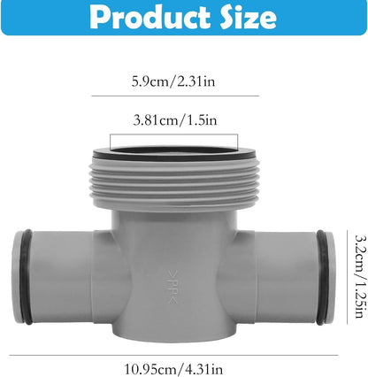P61408 Three-Way Pool Hose Connector, Replacement T-Joint with O-Rings for Bestway, Coleman and Intex Filter Pumps, 1.5 inch to 1.25 inch