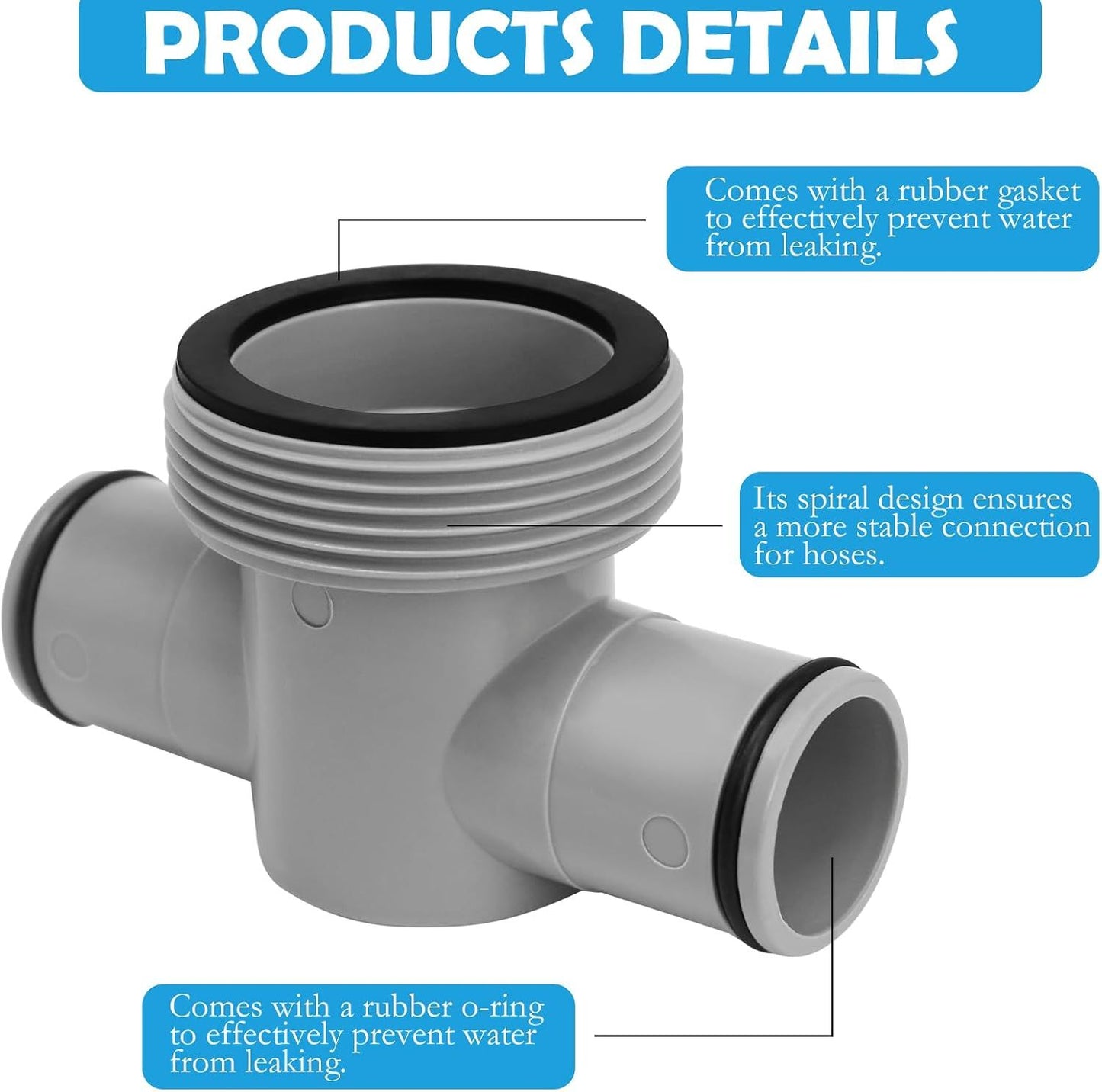 P61408 Three-Way Pool Hose Connector, Replacement T-Joint with O-Rings for Bestway, Coleman and Intex Filter Pumps, 1.5 inch to 1.25 inch
