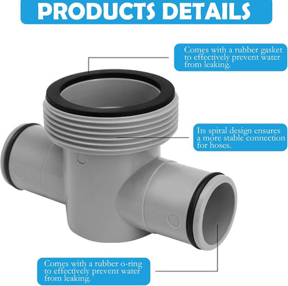P61408 Three-Way Pool Hose Connector, Replacement T-Joint with O-Rings for Bestway, Coleman and Intex Filter Pumps, 1.5 inch to 1.25 inch