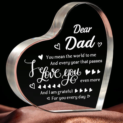 Heart-Shaped Acrylic Dad Plaque, Dear Dad Keepsake Desk Decoration and Gift from Daughter or Son for Father's Day, Birthday or Anniversary