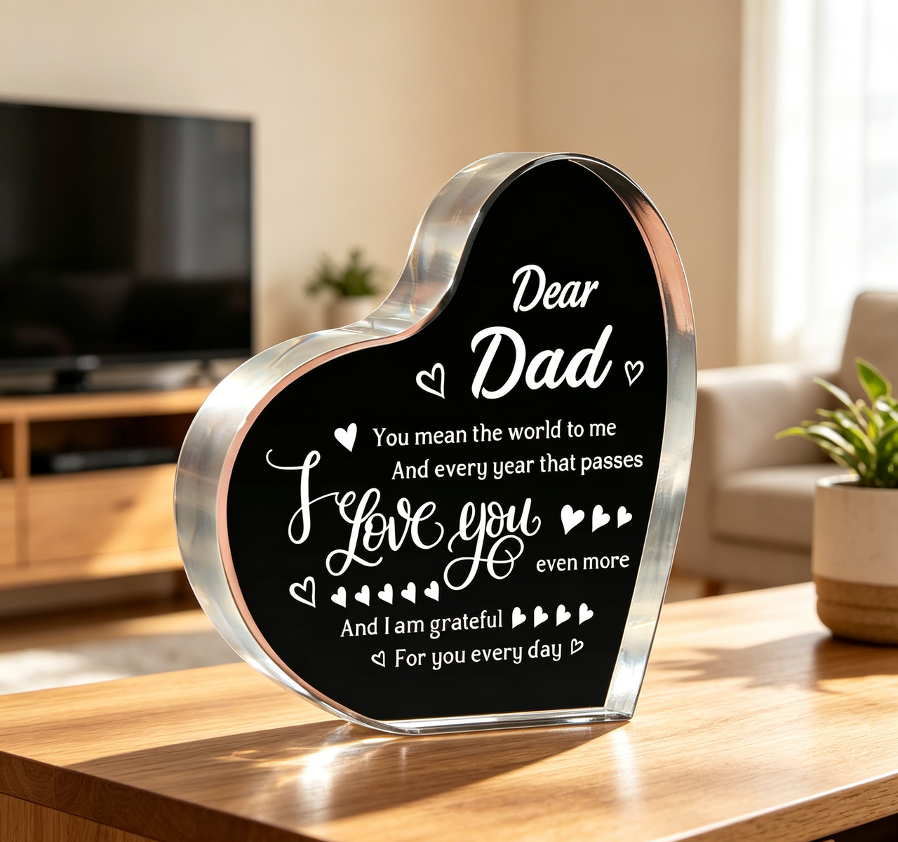 Heart-Shaped Acrylic Dad Plaque, Dear Dad Keepsake Desk Decoration and Gift from Daughter or Son for Father's Day, Birthday or Anniversary
