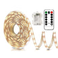 Battery Operated Warm White LED Strip Lights with Remote Control, 8 Modes, Dimmable Timer and Cuttable Self-Adhesive Backing