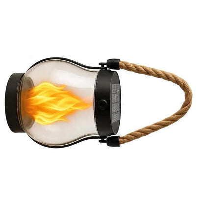 Solar and USB Rechargeable LED Flame Lantern with Rope Handle, 1500 mAh Battery and IP65 Waterproof Design for Gardens and Patios