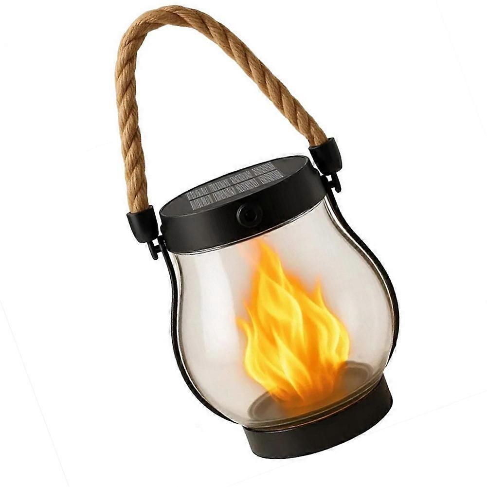 Solar and USB Rechargeable LED Flame Lantern with Rope Handle, 1500 mAh Battery and IP65 Waterproof Design for Gardens and Patios