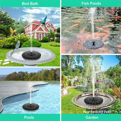 Solar Powered Floating Fountain Pump with 6 Nozzles, 7V 1.7W Panel and 200 L/h Flow for Ponds, Bird Baths and Gardens, 16 cm