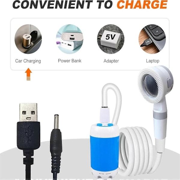 Rechargeable Portable Camping Shower Pump with 2 m Hose, 4000 mAh Battery and 2 Water Flow Modes for Travel, Pets and Car Washing