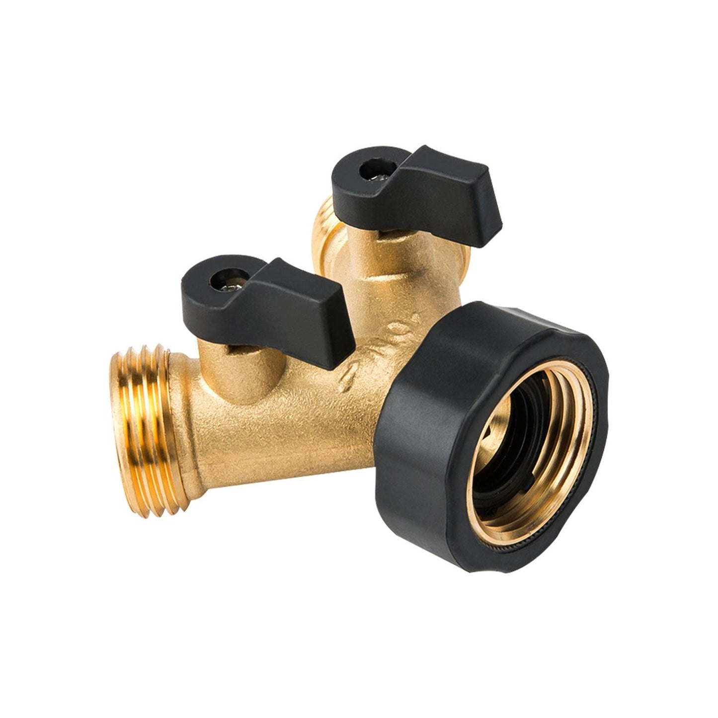 Brass Garden Hose Y Splitter with 2 Shut-Off Valves, 3/4 Inch Threaded Dual Outlet Tap Connector for Watering and Car Washing
