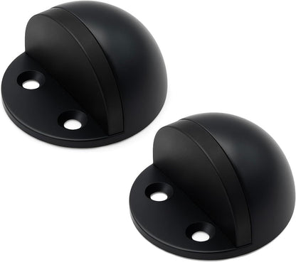 2 Pack Stainless Steel Door Stops with Rubber Buffers, Self-Adhesive or Screw Mount Wall Protectors, Matte Black, 4.8 x 2.5 cm