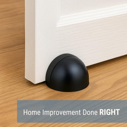 2 Pack Stainless Steel Door Stops with Rubber Buffers, Self-Adhesive or Screw Mount Wall Protectors, Matte Black, 4.8 x 2.5 cm