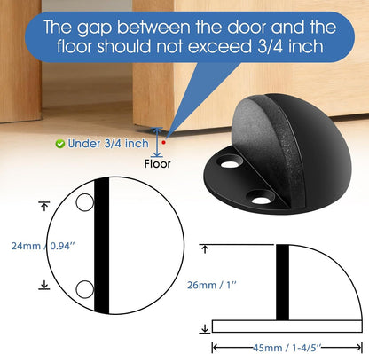 2 Pack Stainless Steel Door Stops with Rubber Buffers, Self-Adhesive or Screw Mount Wall Protectors, Matte Black, 4.8 x 2.5 cm