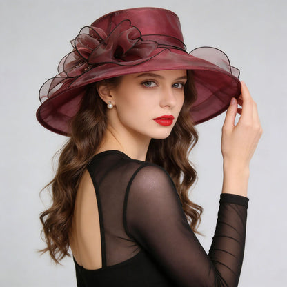Women's Foldable Organza Wide Brim Sun Hat with Breathable Mesh Design for Beach, Travel and Garden Wear, Black, 56-58 cm