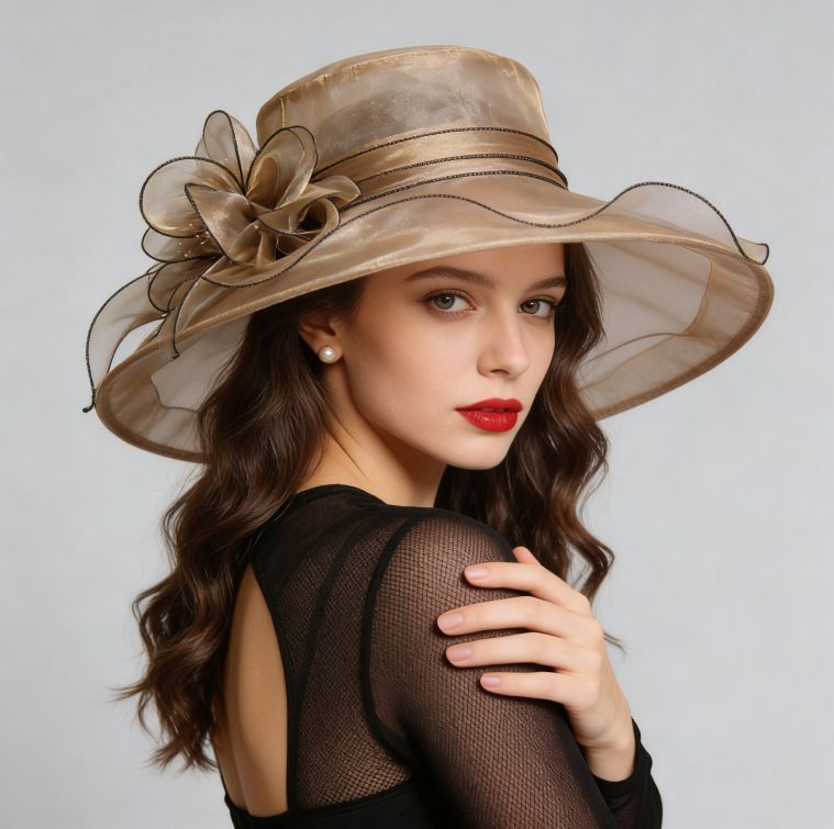 Women's Foldable Organza Wide Brim Sun Hat with Breathable Mesh Design for Beach, Travel and Garden Wear, Black, 56-58 cm