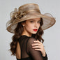 Women's Foldable Organza Wide Brim Sun Hat with Breathable Mesh Design for Beach, Travel and Garden Wear, Khaki, 56-58 cm