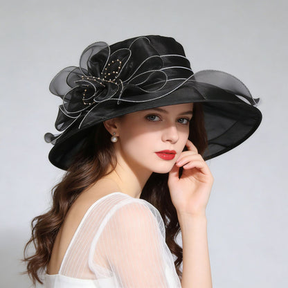 Women's Foldable Organza Wide Brim Sun Hat with Breathable Mesh Design for Beach, Travel and Garden Wear, Khaki, 56-58 cm