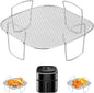 Square Stainless Steel Air Fryer Basket Rack with Raised Mesh Base for Crisp Cooking, Roasting and Baking, Silver, 20 x 20 x 9 cm