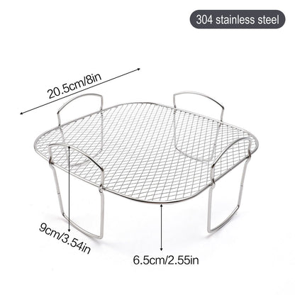 Square Stainless Steel Air Fryer Basket Rack with Raised Mesh Base for Crisp Cooking, Roasting and Baking, Silver, 20 x 20 x 9 cm