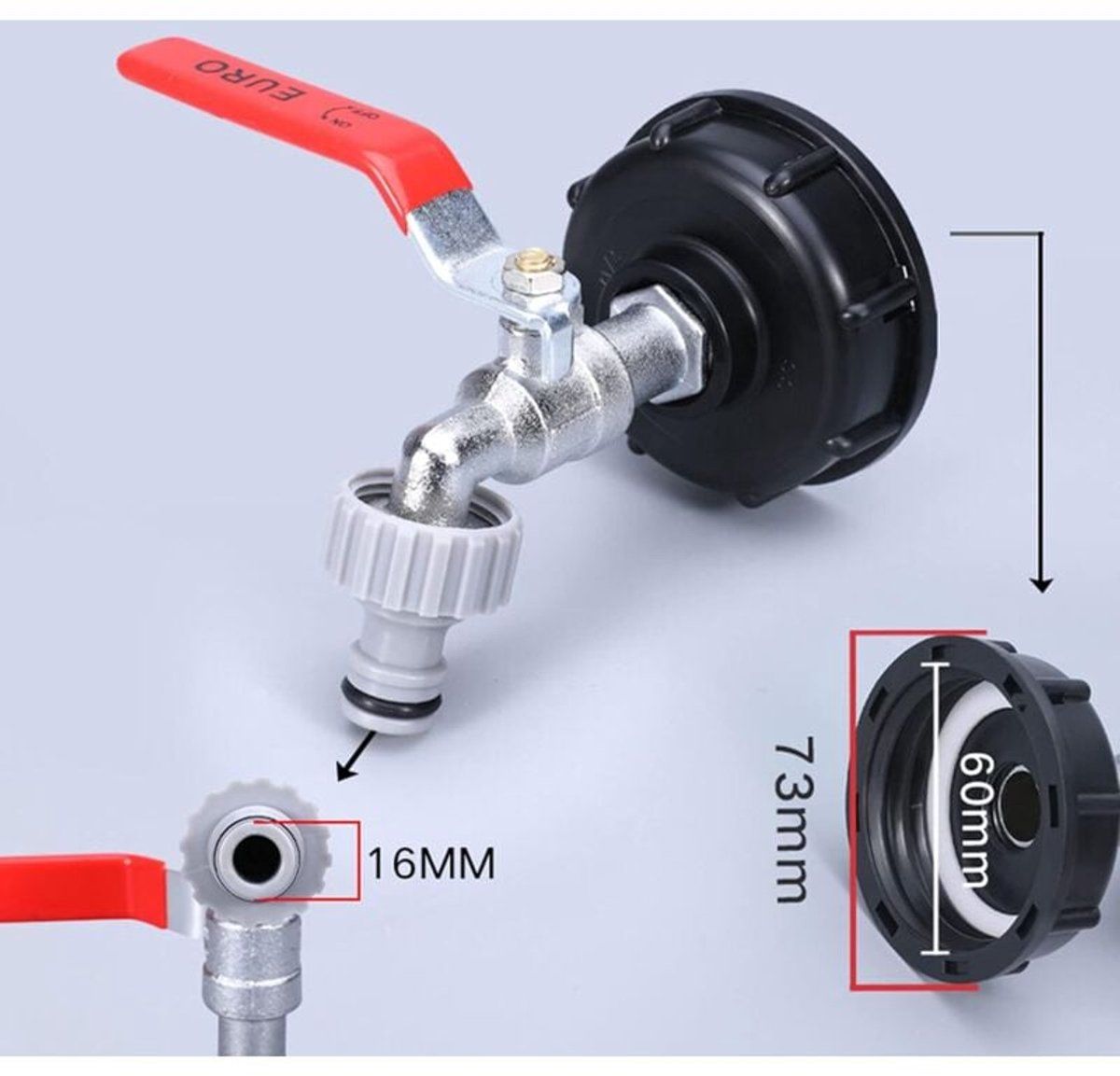 1000L Tank Tap with Hose Adapter, S60X6 IBC Tap Connection, Garden Tap for Rainwater Tank (1/2" Plastic Adapter)