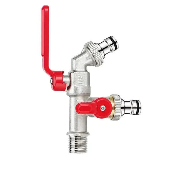 Frost-proof water tap- Outdoor tap with double outlets, leak-resistant use, frost protection, outdoor faucet protection, Silver Finish