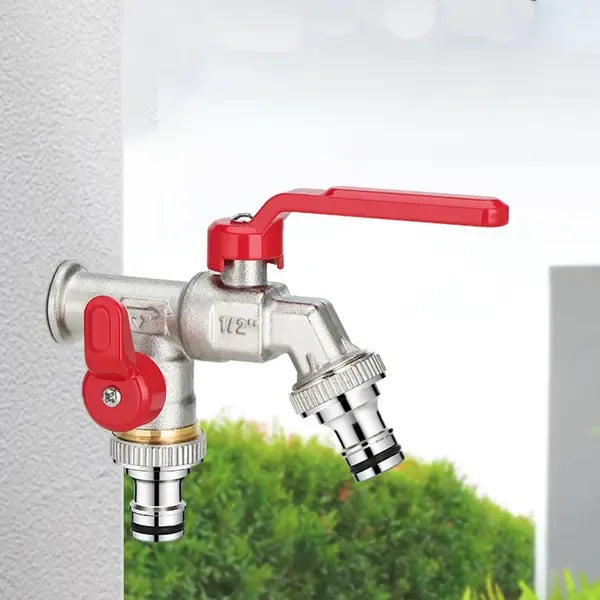 Frost-proof water tap- Outdoor tap with double outlets, leak-resistant use, frost protection, outdoor faucet protection, Silver Finish