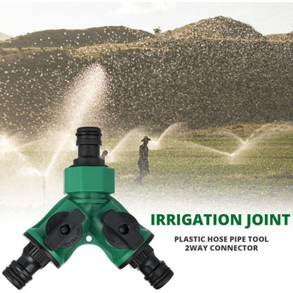 Garden Hose Connector, Garden Hose End, Y Hose Splitter, Garden Hose Tap Adapter, Gardena Connector with 2 Valve Outlets for Garden Tap, Green Finish