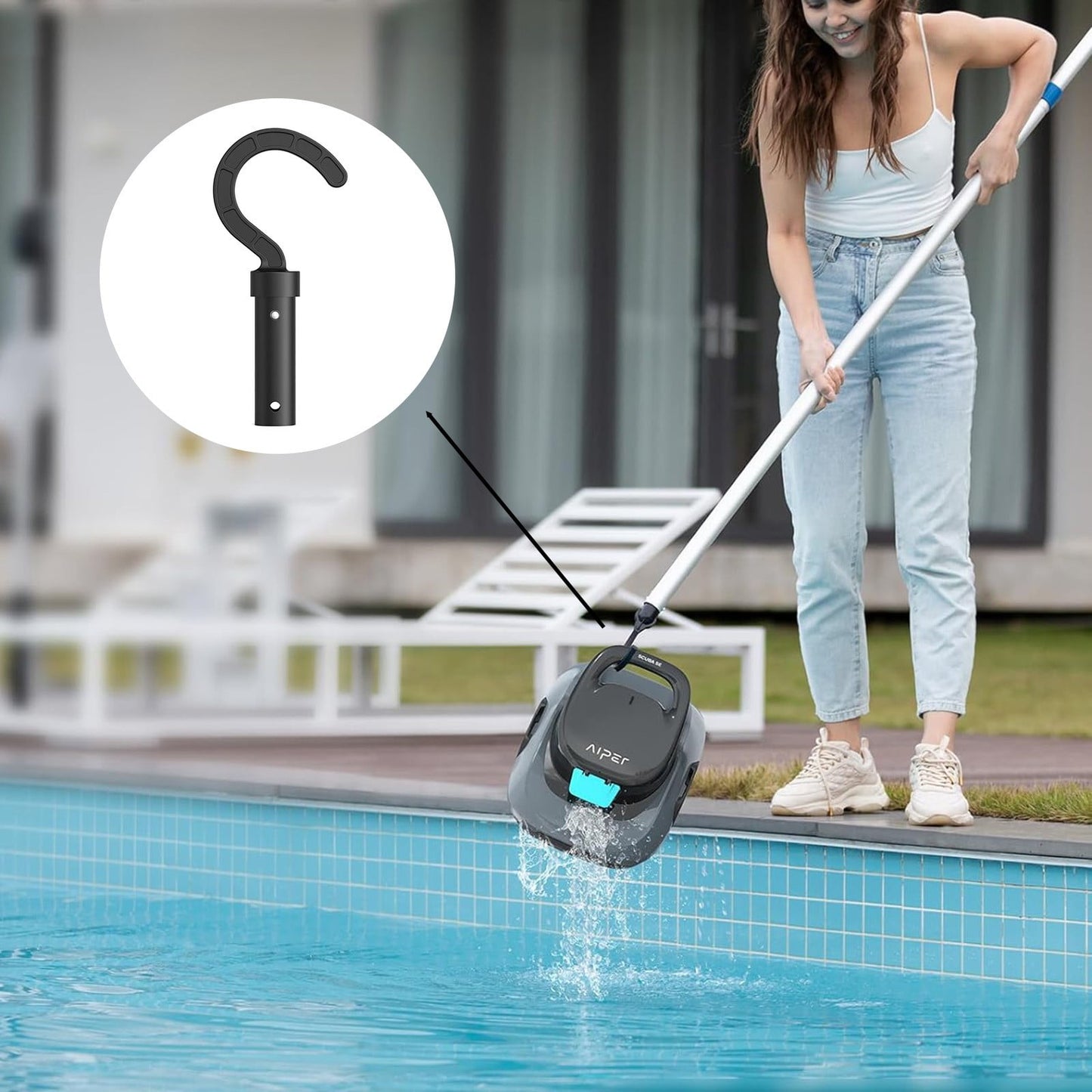 Plastic Hook for All Robotic Pool Cleaner,Customized for Pool Robot,Plastic Pool Hook for Poles - Easy Attach to Telescopic Poles,Pool Accessories for Pool Vacuum Robot,3.7'x8'(Black) Black1